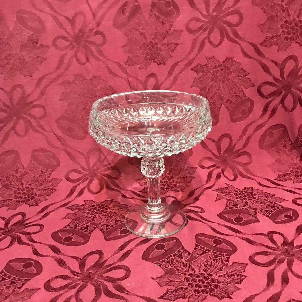 Vintage Indiana Glass Diamond Point Compote/Candy Dish W/Pedestal Signed